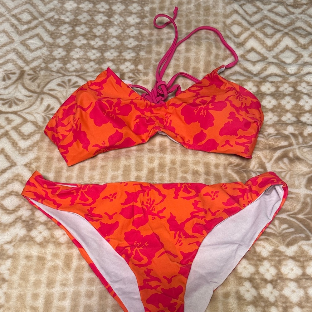 SHEIN Orange and Pink Floral Bikini